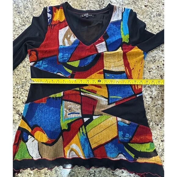 Lior Paris Size Large Tunic 3/4 Mesh Sleeve Asymmetric Patchwork Artsy Top - Picture 15 of 16